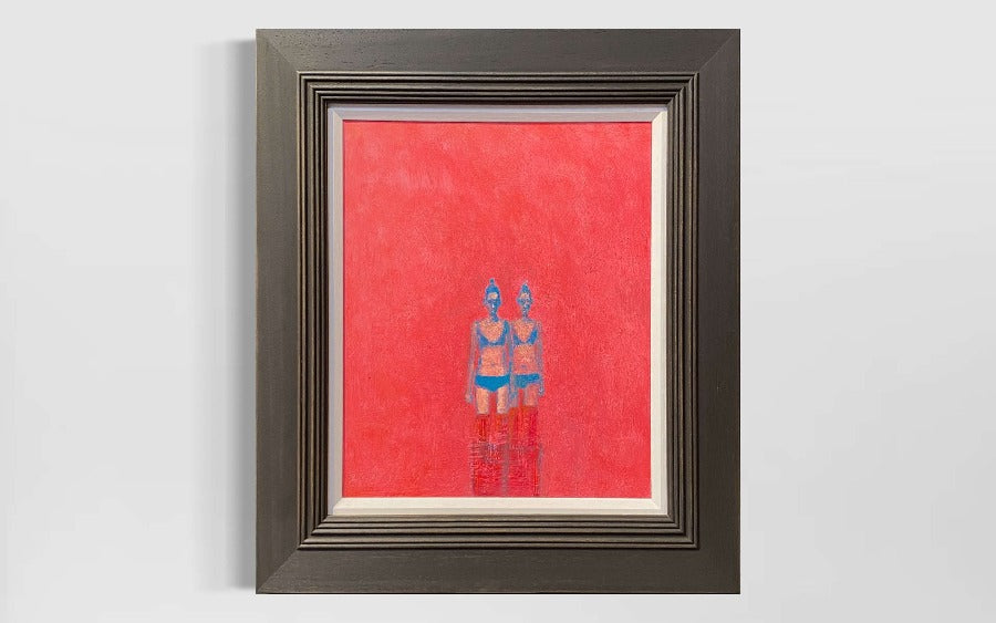 Heatwave by Stuart Buchanan, an original oil painting of two women in a red landscape. | Contemporary art for sale at The Biscuit Factory Newcastle