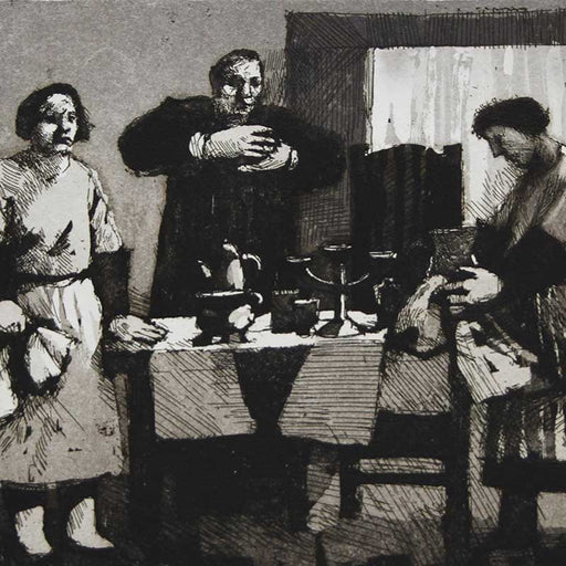 An original etching by printmaker Karolina Larusdottir at The Biscuit Factory.