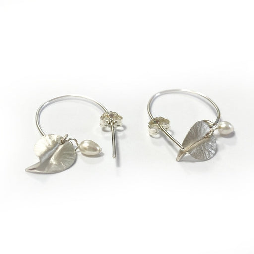 Tiny Leaves Earrings - Silver with White Pearl by Nettie Birch | Handmade jewellery for sale at The Biscuit Factory Newcastle 